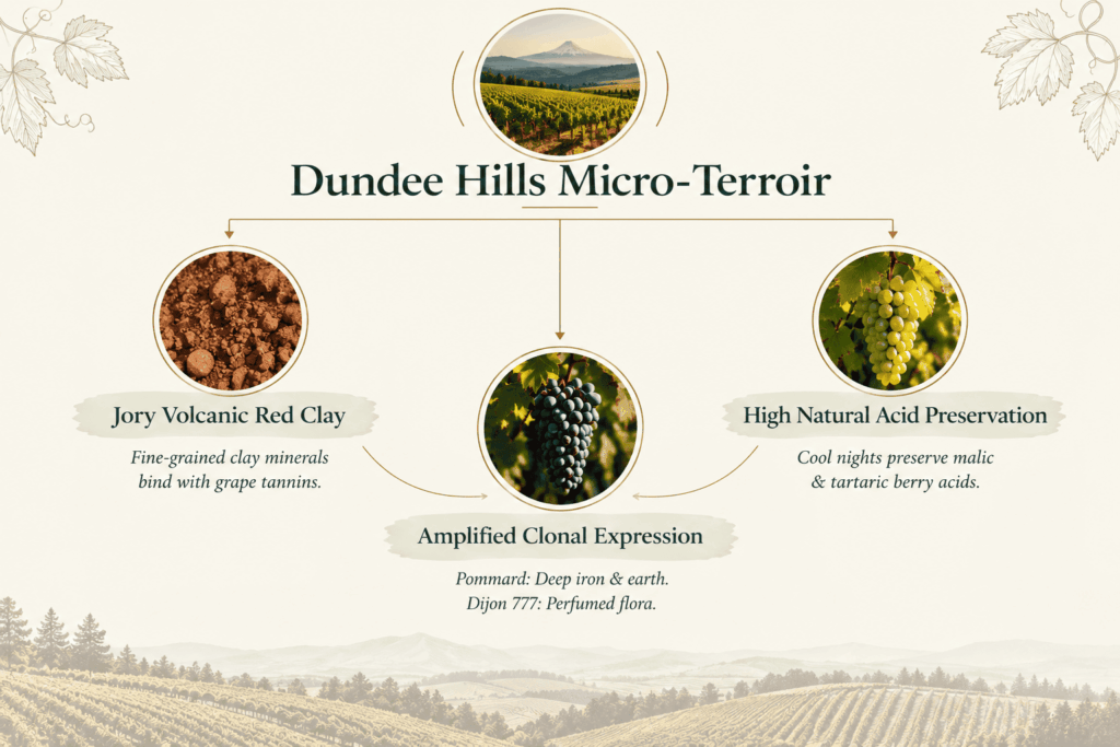 Dundee Hills Micro-Terroir – Jory volcanic soil and Pinot Noir expression